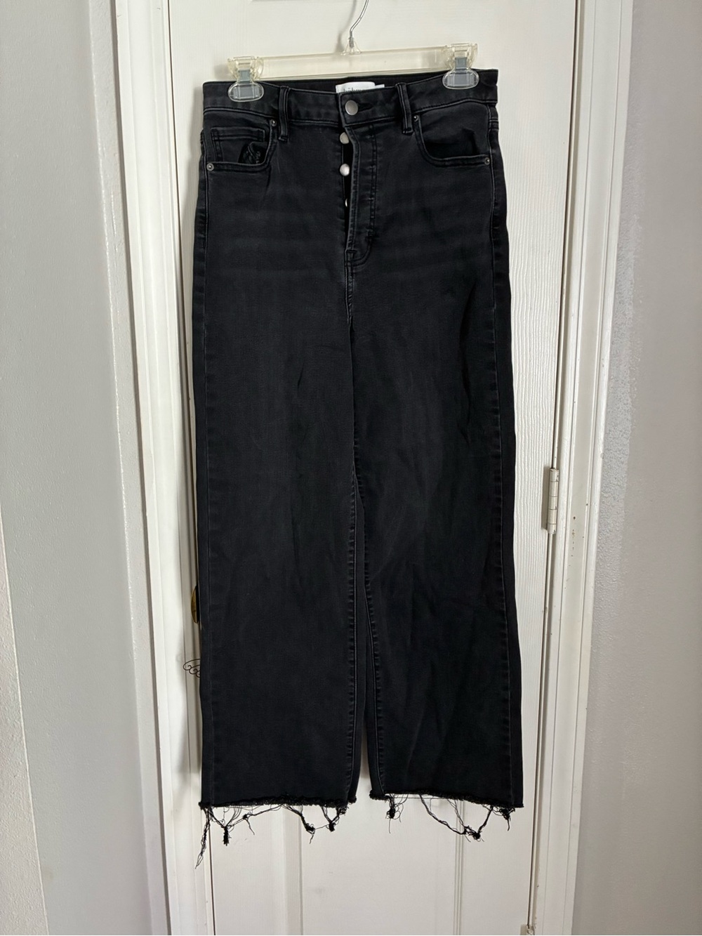 Boheme Black High-Rise Straight Leg Jeans with Frayed Hem